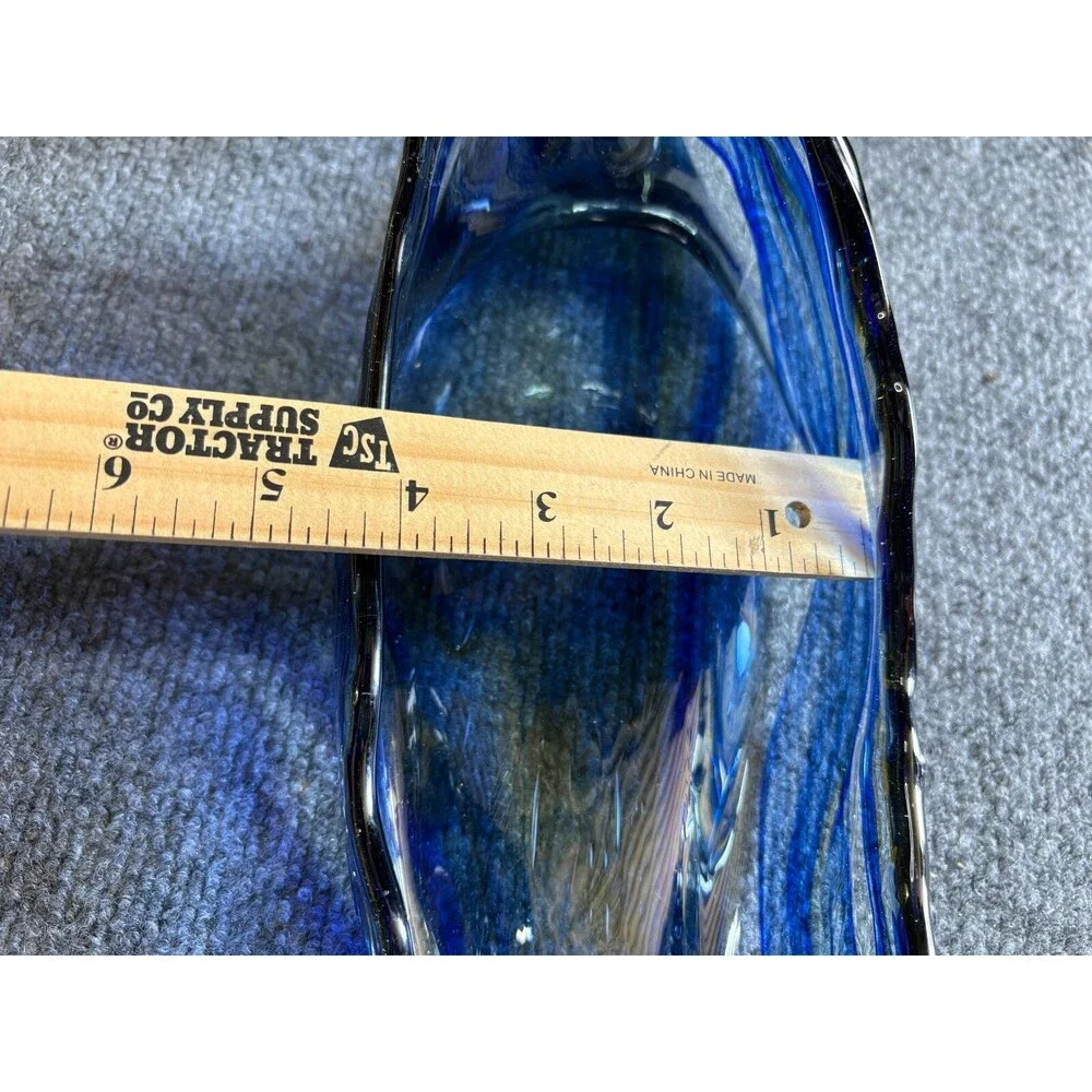 Swan Dish Bowl Vase Murano Style Hand Blown Art Glass Large Blue Vintage 18
